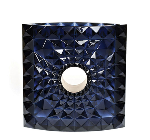 Mario Botta’s Géo vase for Lalique, in midnight blue crystal in a limited edition of eight. | COURTESY OF LALIQUE
