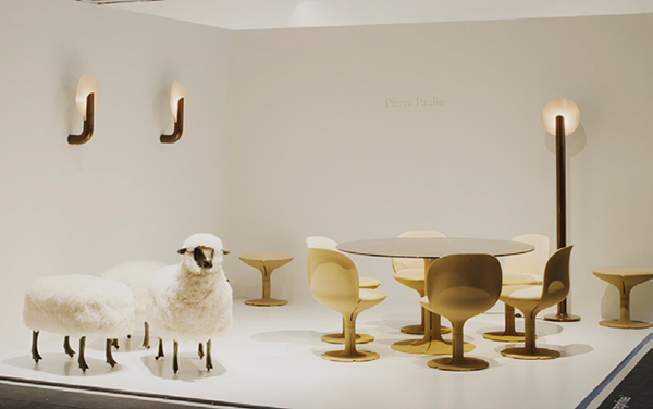 Galerie Jousse Entreprise's display at Design Miami, 2013, including Claude and François-Xavier Lalanne’s Wool sheep, 1969, and ottomans, 1968. © COURTESY JOUSSE ENTREPRISE, PARIS