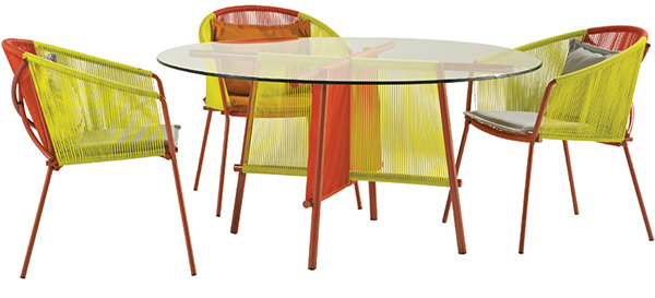 Burks’s Traveler collection for Roche Bobois includes this set of round table and chairs. Photo courtesy of Roche Bobois