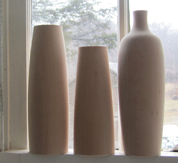 Ehrlich drew decanter designs on paper, then Kurtz cut them on the lathe to show to a client. DEBORAH EHRLICH PHOTO 