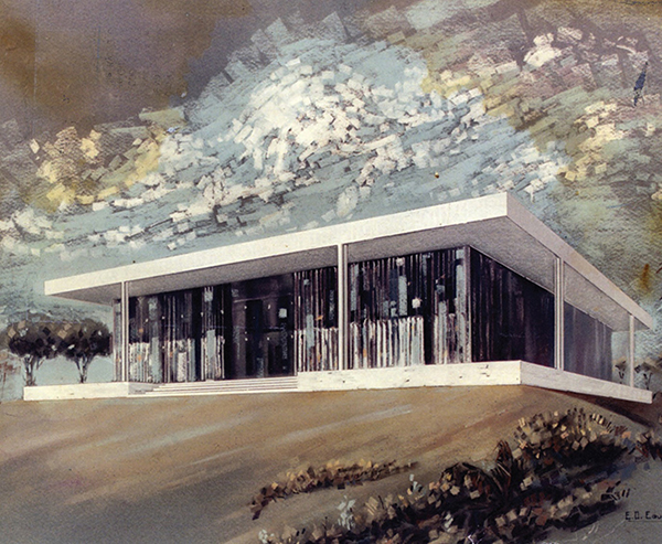 Bacardi International Limited Building, Hamilton, Bermuda. Rendering of final proposal. Ermina Odoardo–Ricardo Eguilior Arquitectos, c. 1970. Courtesy of The Bacardi Archive.