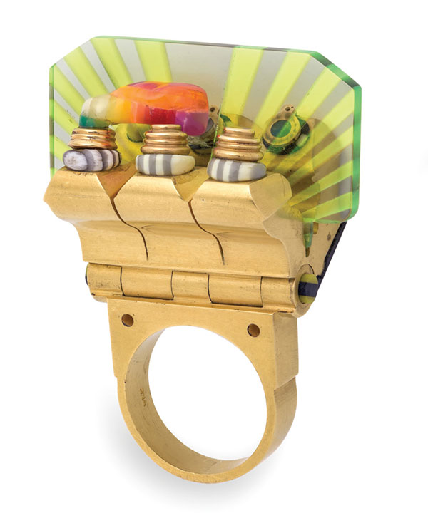 Ring, 1971. Gold and acrylic, 15/8 by 11/2 inches. | © CLAUS BURY, LOS ANGELES COUNTY MUSEUM OF ART (LACMA), GIFT OF LOIS AND BOB BOARDMAN; ALL PHOTOS © MUSEUM ASSOCIATES / LACMA