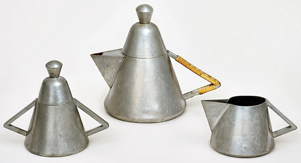 A tea set made in Indonesia by the PTKFP Bangka Tin Werk c. 1930 shows the international influence of art deco. | COURTESY OF THE WOLFSONIAN-FIU, MIAMI BEACH, FLORIDA