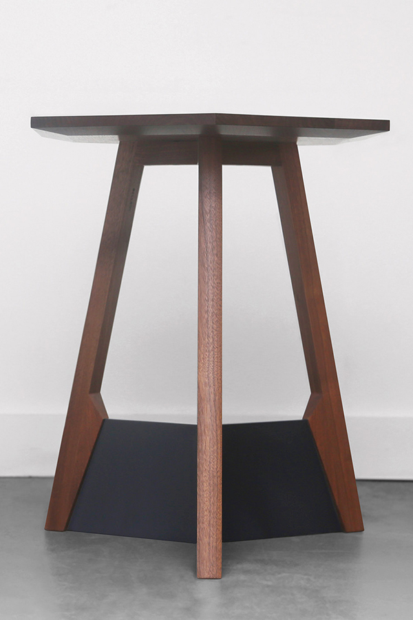 West occasional table by Bellboy, 2015, in American walnut with lacquered base. | JOSHUA DALSIMER PHOTOS