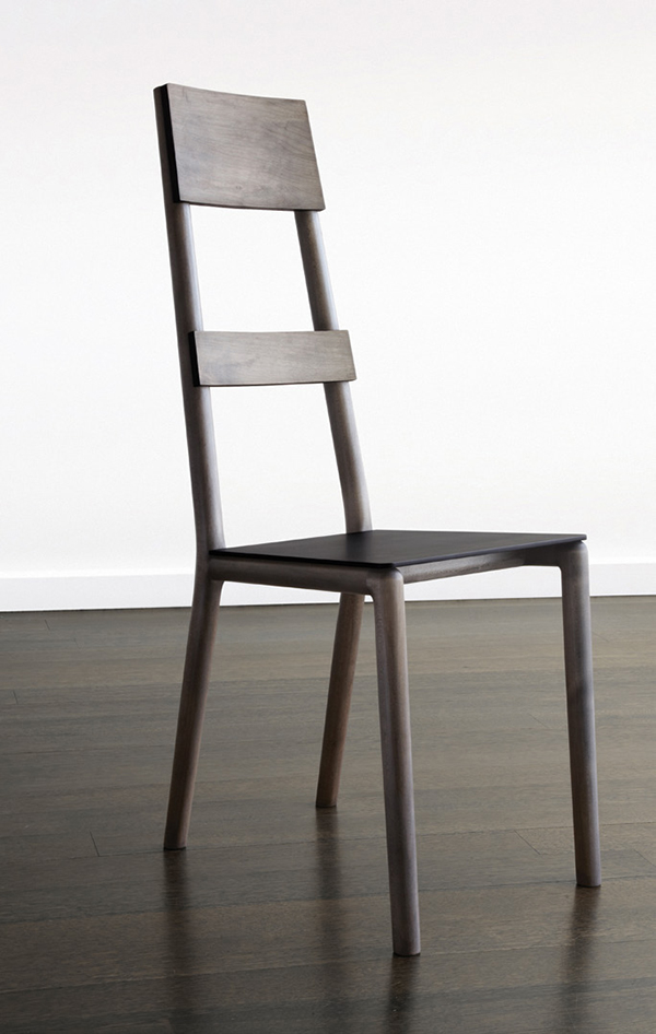 Academy chair by Bellboy, 2013, in oxidized maple with paper composite seat. | JOSHUA DALSIMER PHOTOS