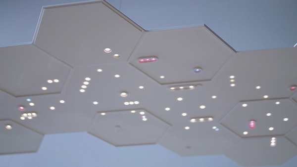 The pristine Perspex surfaces of the Utopie hanging lights, 2014, are embedded with tiny LEDs. | STUDIO MARCUS TREMONTO