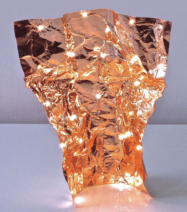 Made of paper-thin sheets of copper studded with micro-LEDs, the foiLED again lamps invite interaction; they can be bent and shaped to manipulate the light they cast. | STUDIO MARCUS TREMONTO