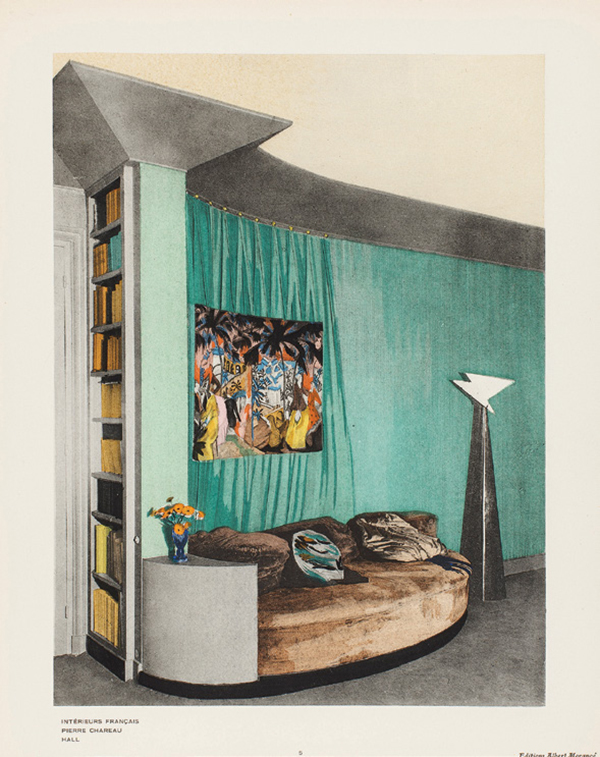 Chareau’s pochoir print of the Paris apartment he created for Jean and Annie Dalsace, c. 1923. A few years later, the Dalsaces would commission him to design the Maison de Verre.