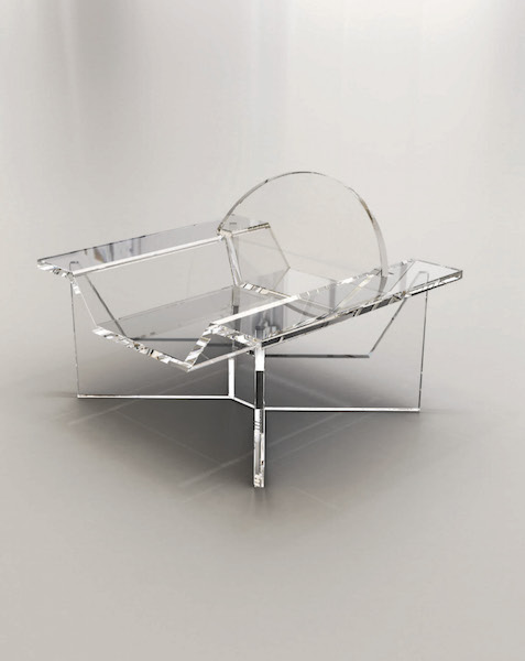 Sling chair, Waterfall line, 1967, acrylic and polished nickel over steel.