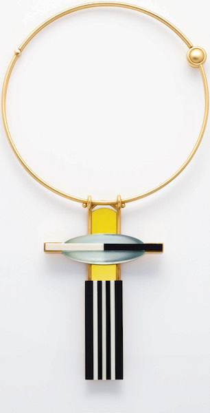 Collar No. 18 from the Neck Collar series, 2010. Plate glass, mirror, Vitrolite glass, and 24-karat-gold- plated brass. COLLECTION OF COLLEEN AND JOHN KOTELLY/MICHAEL TROPEA PHOTO